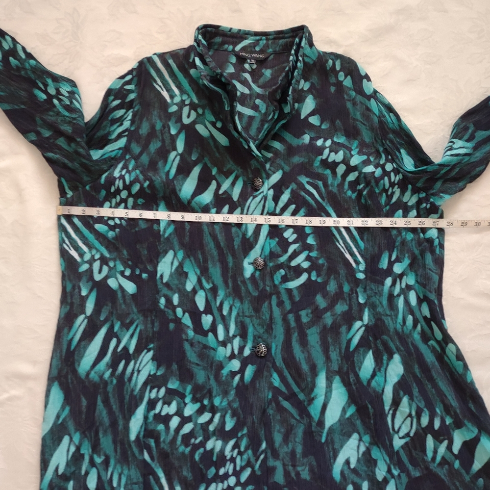 Ming Wang Teal and Black Patterned swing jacket blazer wired collar - Picture 7 of 9